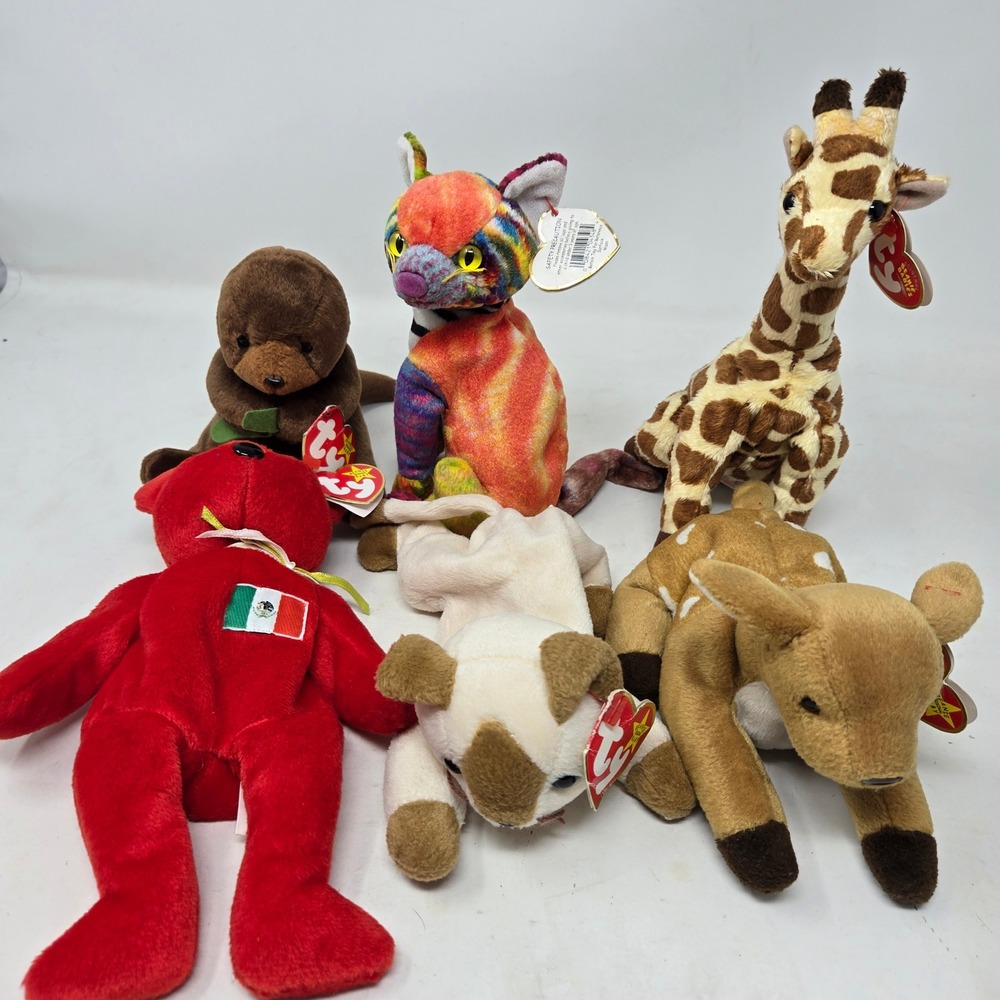 Ty Beanie Babies Lot of 6 Osito Snip Whisper Seaweed Jumpshot Kaleidoscope Plush